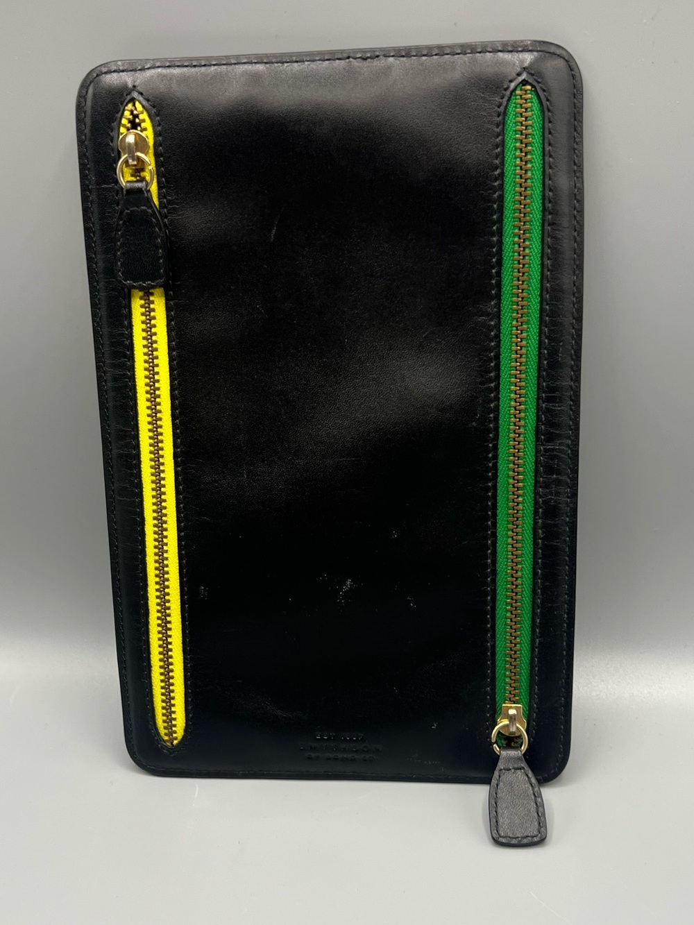 SMYTHSON Panama Travel Wallet Black Leather Document Holder Zip Bond Street